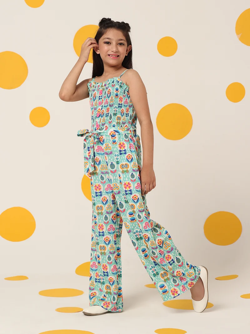 شيري أند جيري جمبسوت بنات Cherry & Jerry طويل باللون الفيروزي المنقوش - خامة السيرساكر المنعشة لراحة تدوم طوال اليوم.